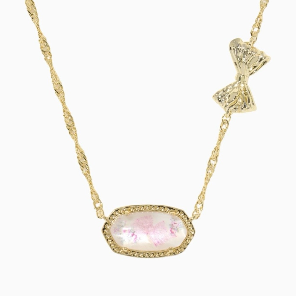 Loveshackfancy/Kendra Scott collab Gold and Pink Bow Necklace